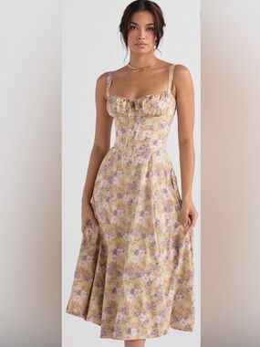 midi dress with sleeves pink Baltic Born Womens Clementine Tulle Midi Dress | Pink Rose Floral